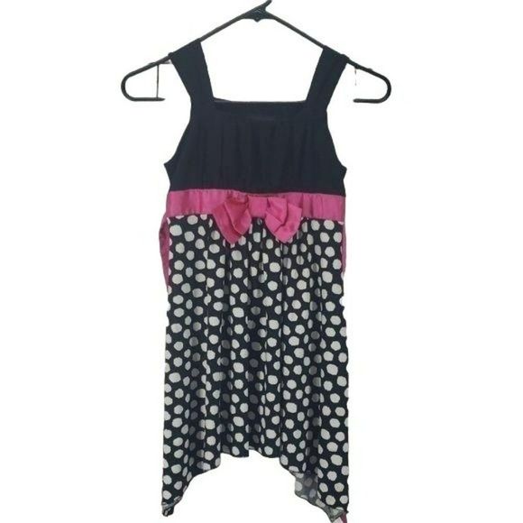 Disorderly Kids Girls Statement Black and White Pink Polka Dot Dress Size 8 - Picture 1 of 6